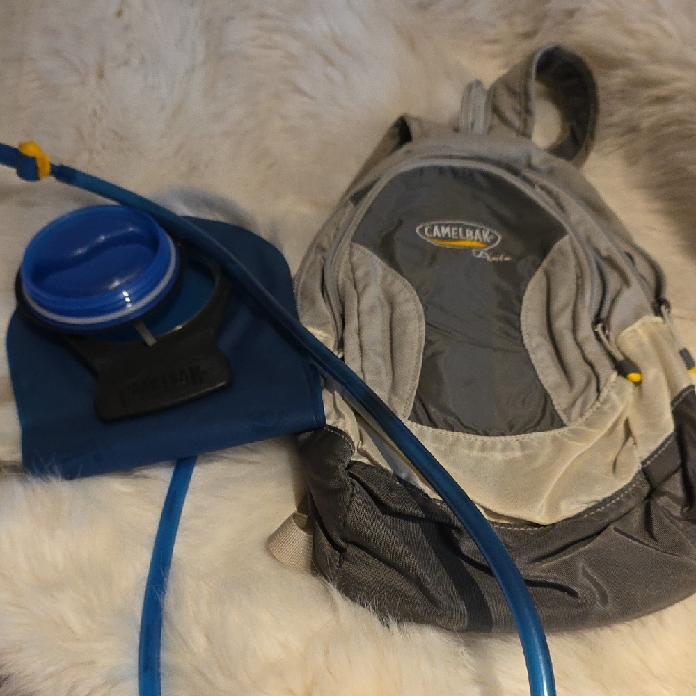 CamelBak Gray and Black Backpack with Blue Hydration Reservoir